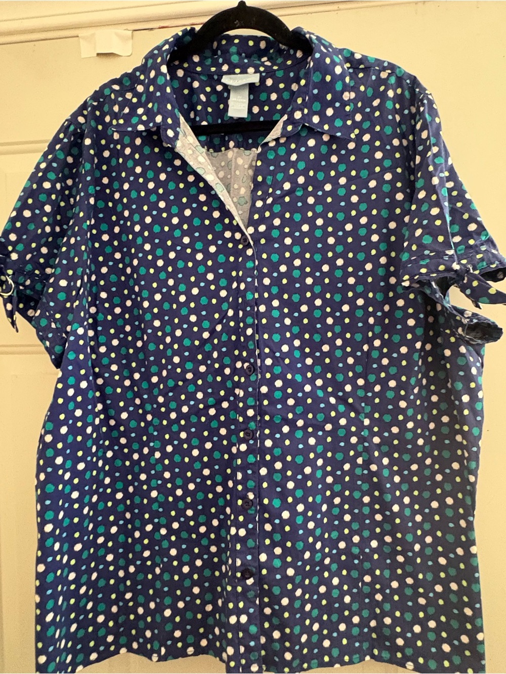 Liz & Me Navy Polka Dot Button-Down Shirt